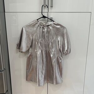 Zara Shiny Metallic Silver Gathered Dress
